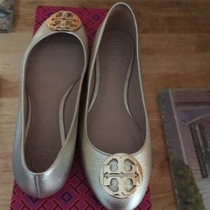 Tory Burch flat gold shoes